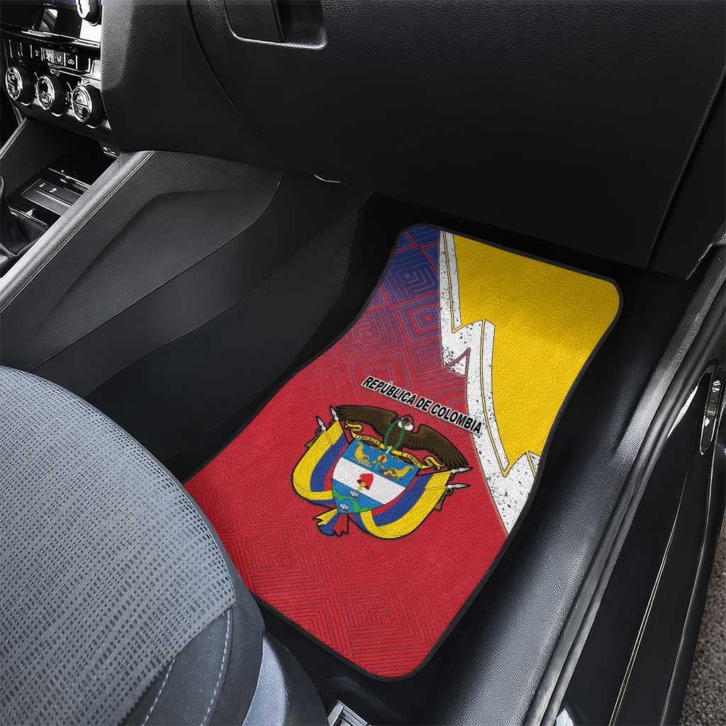 Colombia Coat Of Arms Car Mats With Flag Style And Folk Pattern - Wonder Print Shop