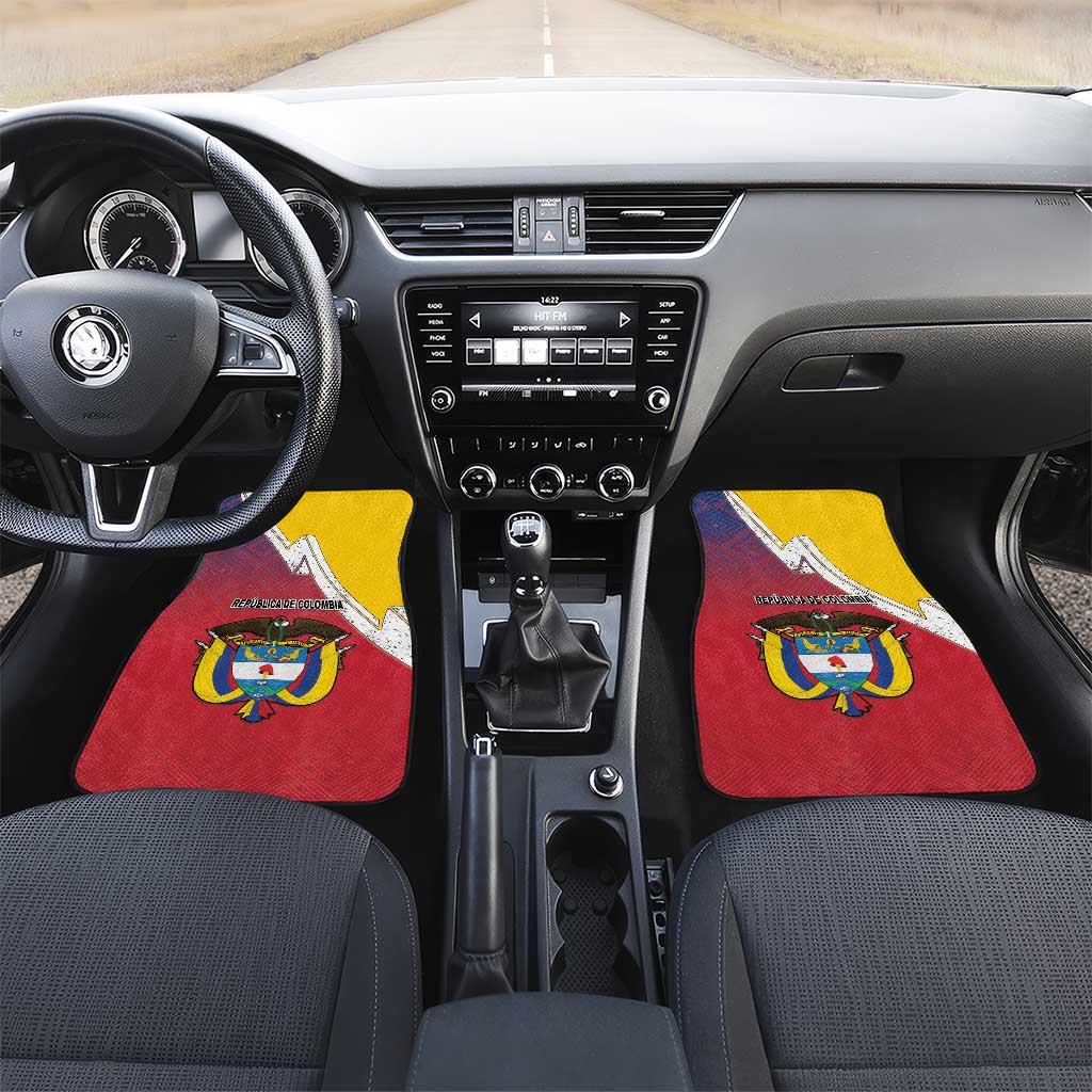 Colombia Coat Of Arms Car Mats With Flag Style And Folk Pattern - Wonder Print Shop