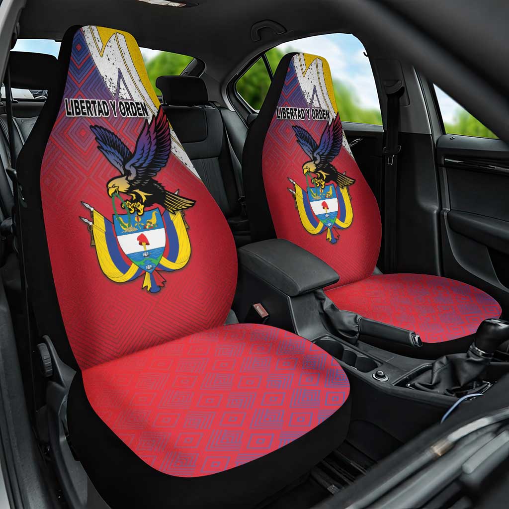 Colombia Coat Of Arms Car Seat Cover With Flag Style And Folk Pattern - Wonder Print Shop