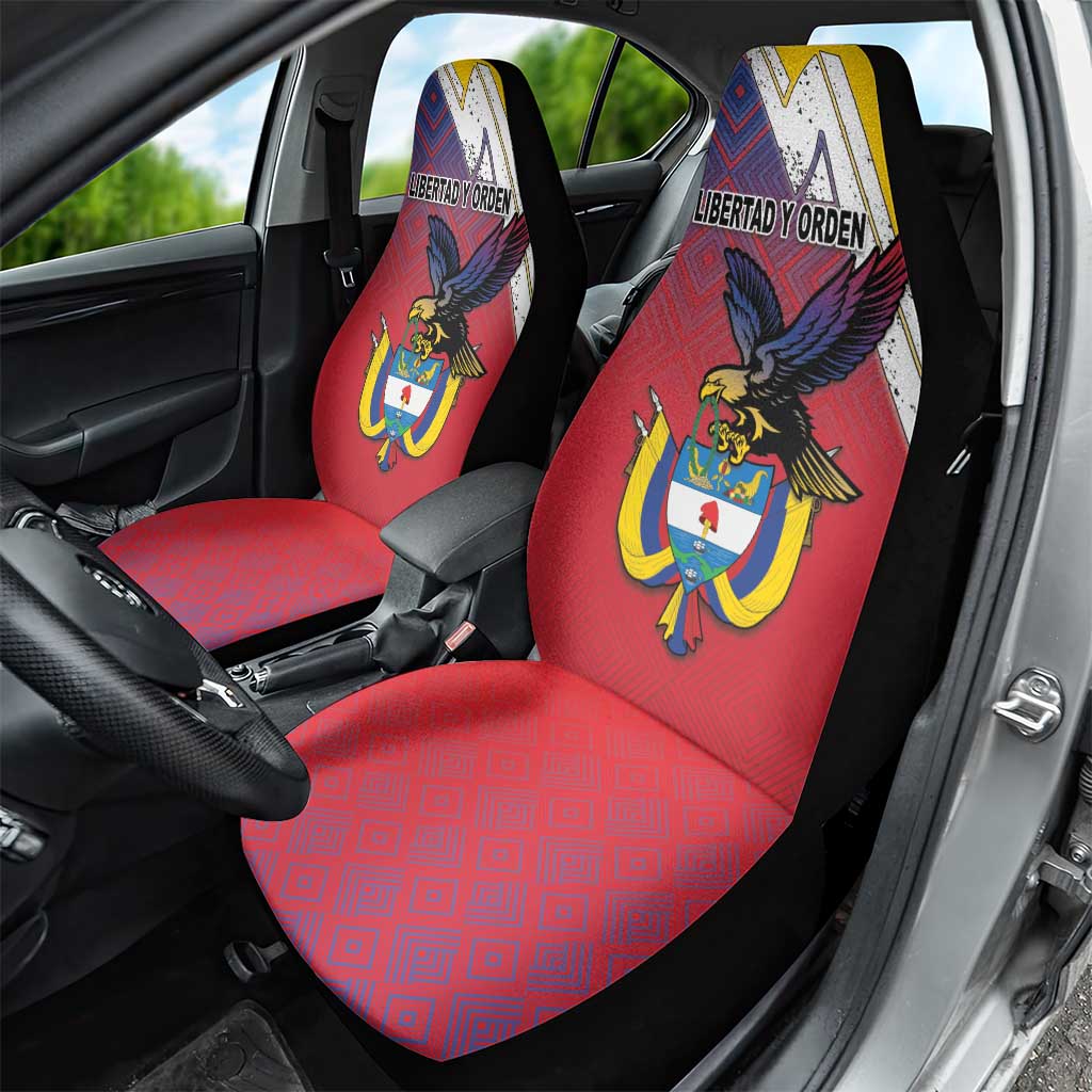 Colombia Coat Of Arms Car Seat Cover With Flag Style And Folk Pattern - Wonder Print Shop