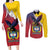 Colombia Coat Of Arms Couples Matching Long Sleeve Bodycon Dress and Long Sleeve Button Shirt With Flag Style And Folk Pattern - Wonder Print Shop