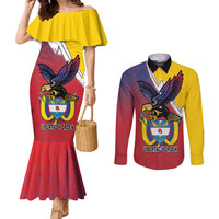 Colombia Coat Of Arms Couples Matching Mermaid Dress and Long Sleeve Button Shirt With Flag Style And Fork Partern