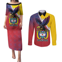 Colombia Coat Of Arms Couples Matching Puletasi and Long Sleeve Button Shirt With Flag Style And Folk Pattern - Wonder Print Shop