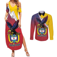Colombia Coat Of Arms Couples Matching Summer Maxi Dress and Long Sleeve Button Shirt With Flag Style And Folk Pattern - Wonder Print Shop