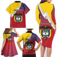 Colombia Coat Of Arms Family Matching Long Sleeve Bodycon Dress and Hawaiian Shirt With Flag Style And Folk Pattern - Wonder Print Shop