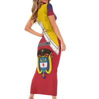 Colombia Coat Of Arms Family Matching Short Sleeve Bodycon Dress and Hawaiian Shirt With Flag Style And Folk Pattern - Wonder Print Shop