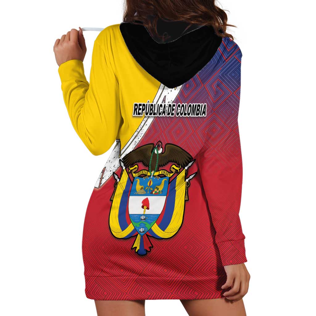 Colombia Coat Of Arms Hoodie Dress With Flag Style And Folk Pattern - Wonder Print Shop
