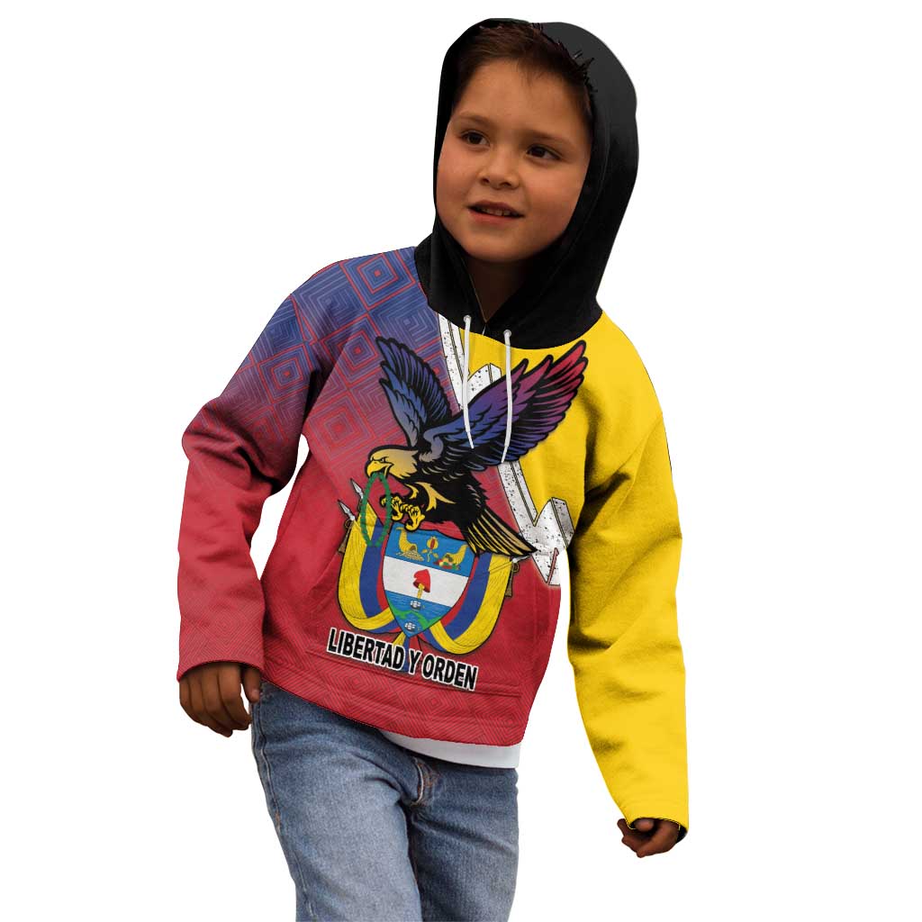 Colombia Coat Of Arms Kid Hoodie With Flag Style And Folk Pattern - Wonder Print Shop