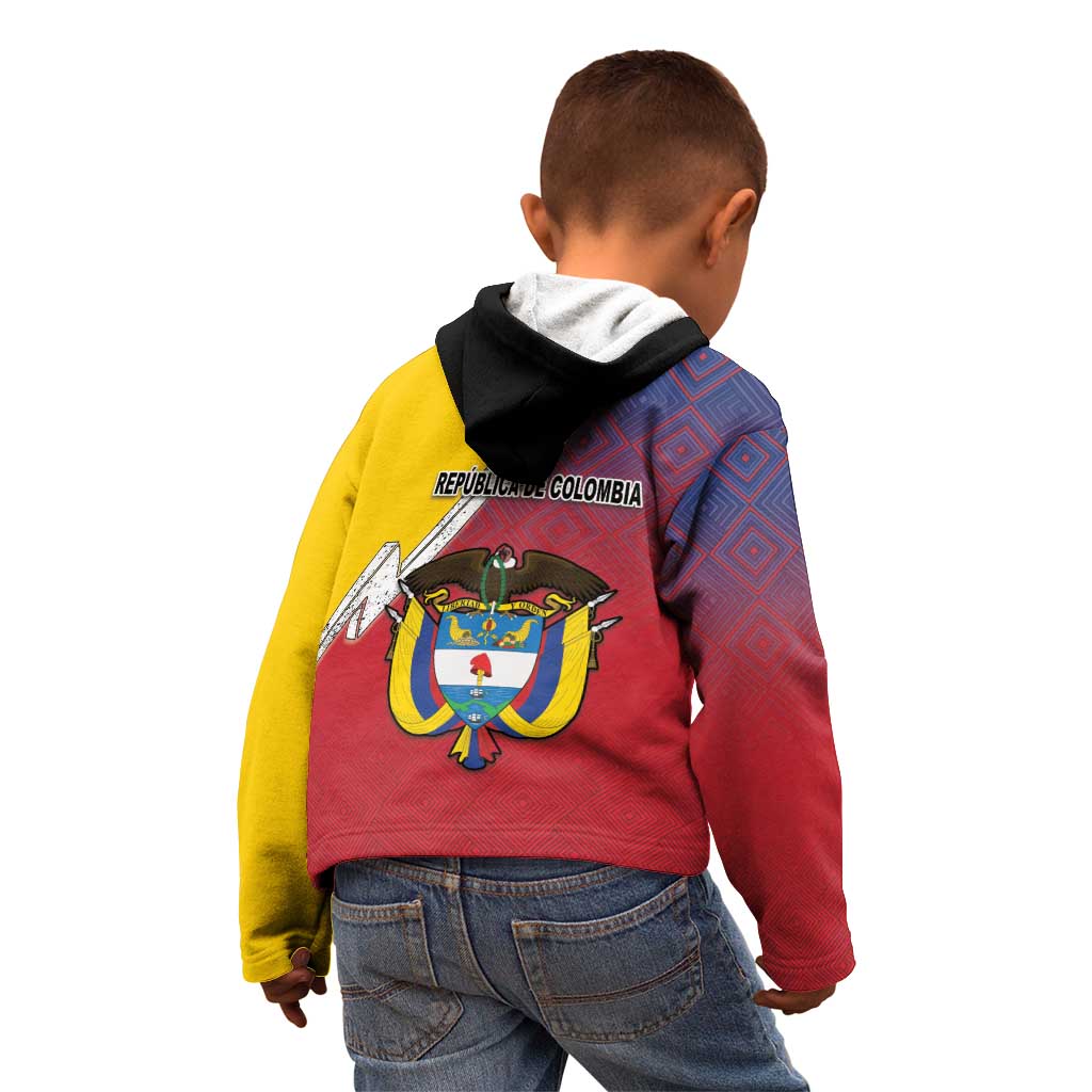 Colombia Coat Of Arms Kid Hoodie With Flag Style And Folk Pattern - Wonder Print Shop