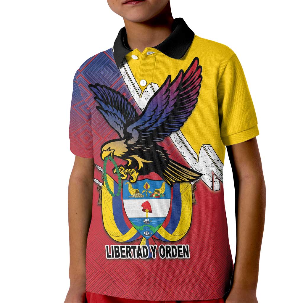 Colombia Coat Of Arms Kid Polo Shirt With Flag Style And Folk Pattern - Wonder Print Shop