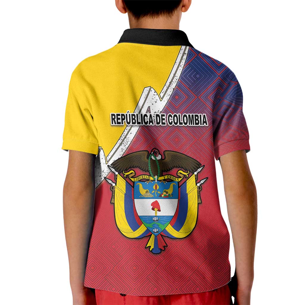 Colombia Coat Of Arms Kid Polo Shirt With Flag Style And Folk Pattern - Wonder Print Shop