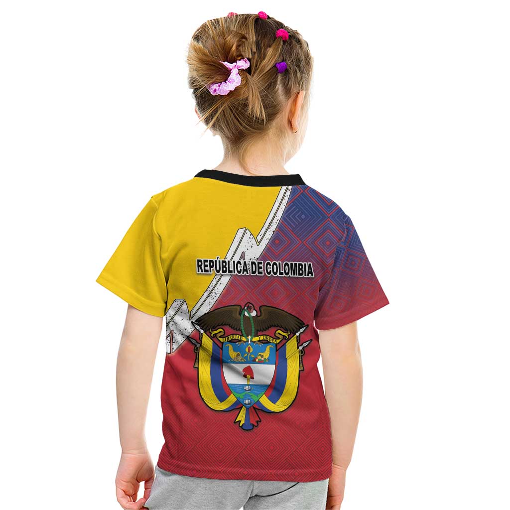 Colombia Coat Of Arms Kid T Shirt With Flag Style And Folk Pattern - Wonder Print Shop