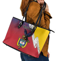 Colombia Coat Of Arms Leather Tote Bag With Flag Style And Folk Pattern - Wonder Print Shop