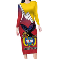 Colombia Coat Of Arms Long Sleeve Bodycon Dress With Flag Style And Folk Pattern - Wonder Print Shop