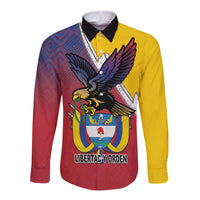 Colombia Coat Of Arms Long Sleeve Button Shirt With Flag Style And Folk Pattern - Wonder Print Shop