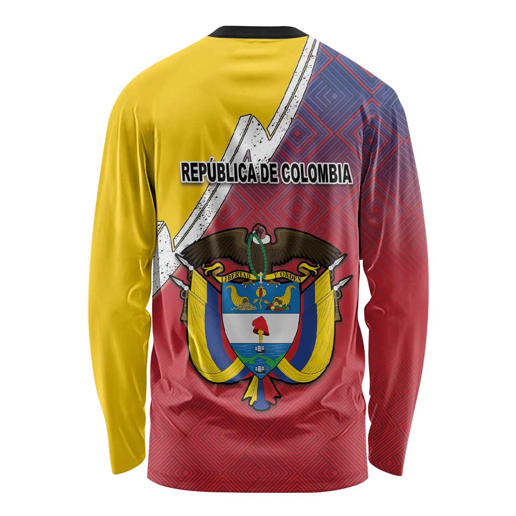 Colombia Coat Of Arms Long Sleeve Shirt With Flag Style And Folk Pattern - Wonder Print Shop