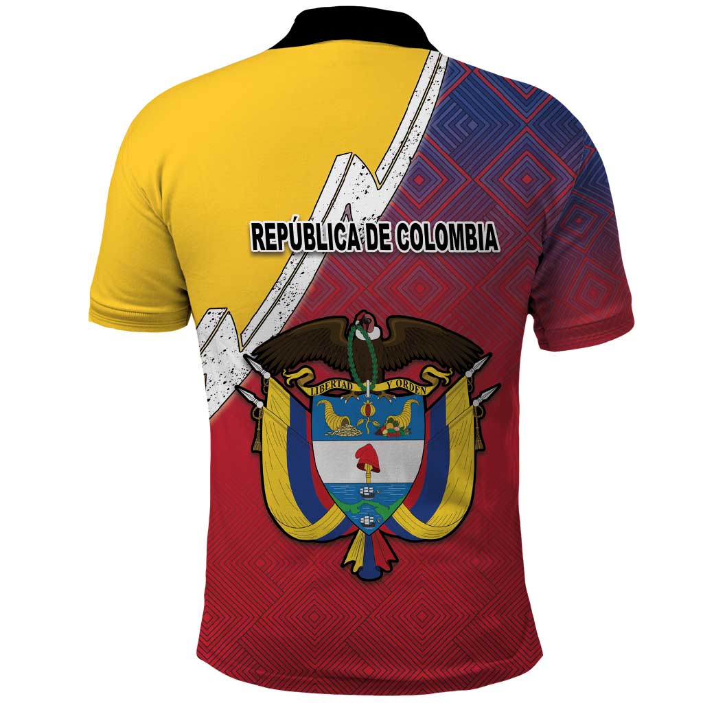 Colombia Coat Of Arms Polo Shirt With Flag Style And Folk Pattern - Wonder Print Shop