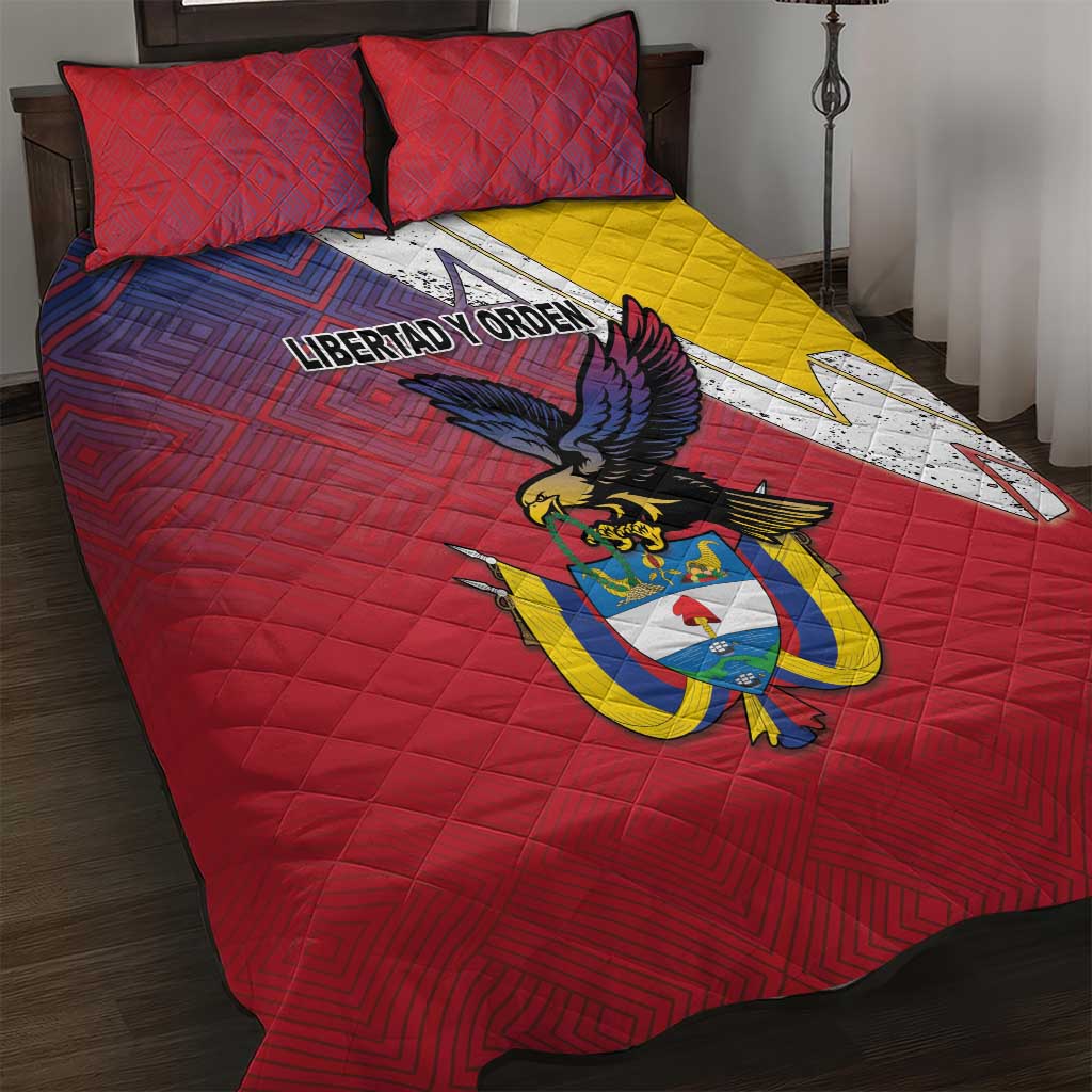 Colombia Coat Of Arms Quilt Bed Set With Flag Style And Folk Pattern - Wonder Print Shop