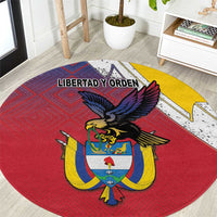 Colombia Coat Of Arms Round Carpet With Flag Style And Fork Partern
