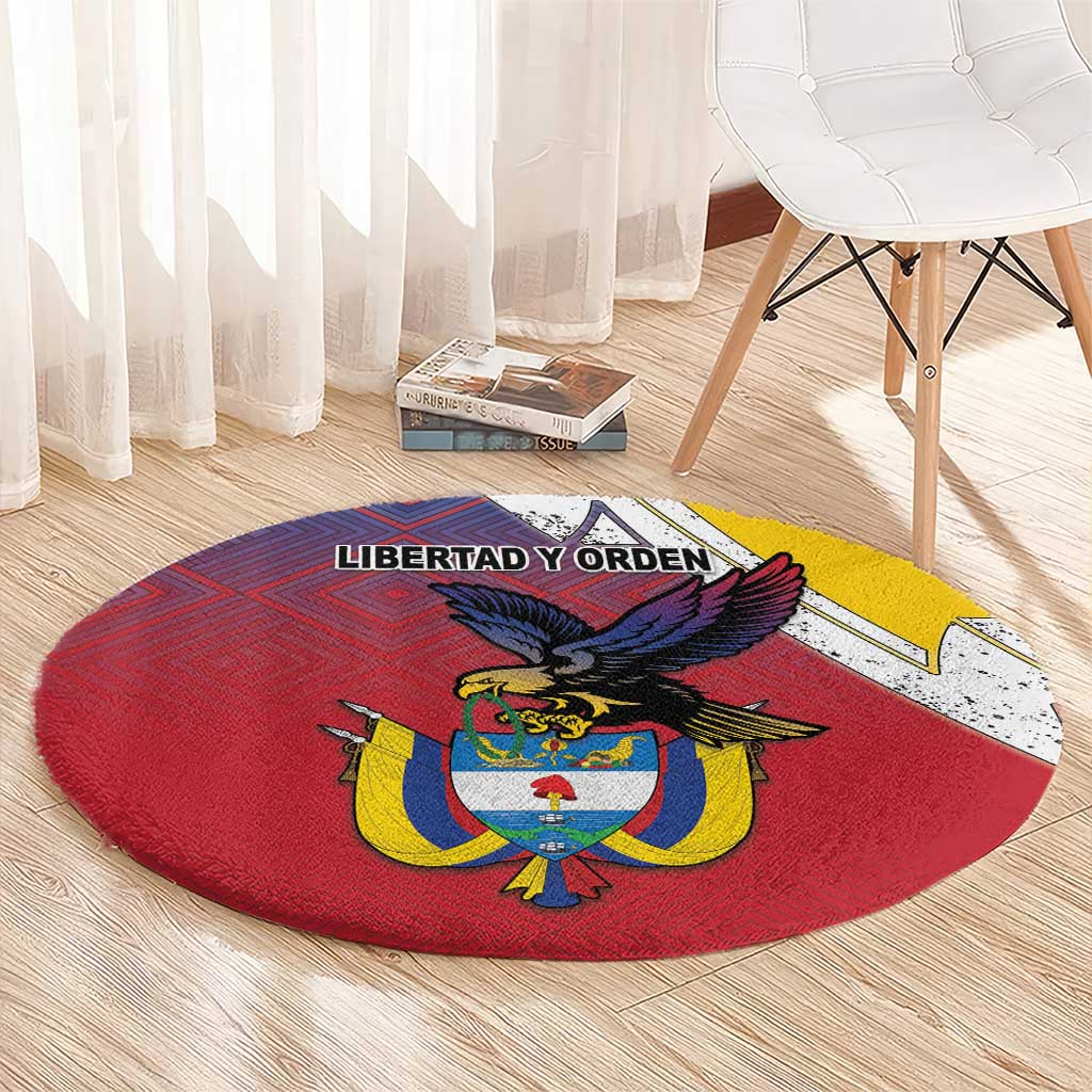Colombia Coat Of Arms Round Carpet With Flag Style And Fork Partern