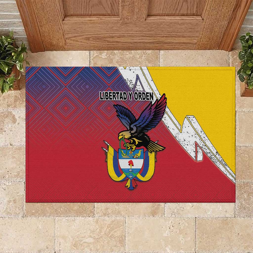 Colombia Coat Of Arms Rubber Doormat With Flag Style And Folk Pattern - Wonder Print Shop