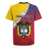 Colombia Coat Of Arms Rugby Jersey With Flag Style And Folk Pattern - Wonder Print Shop