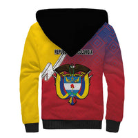 Colombia Coat Of Arms Sherpa Hoodie With Flag Style And Folk Pattern - Wonder Print Shop