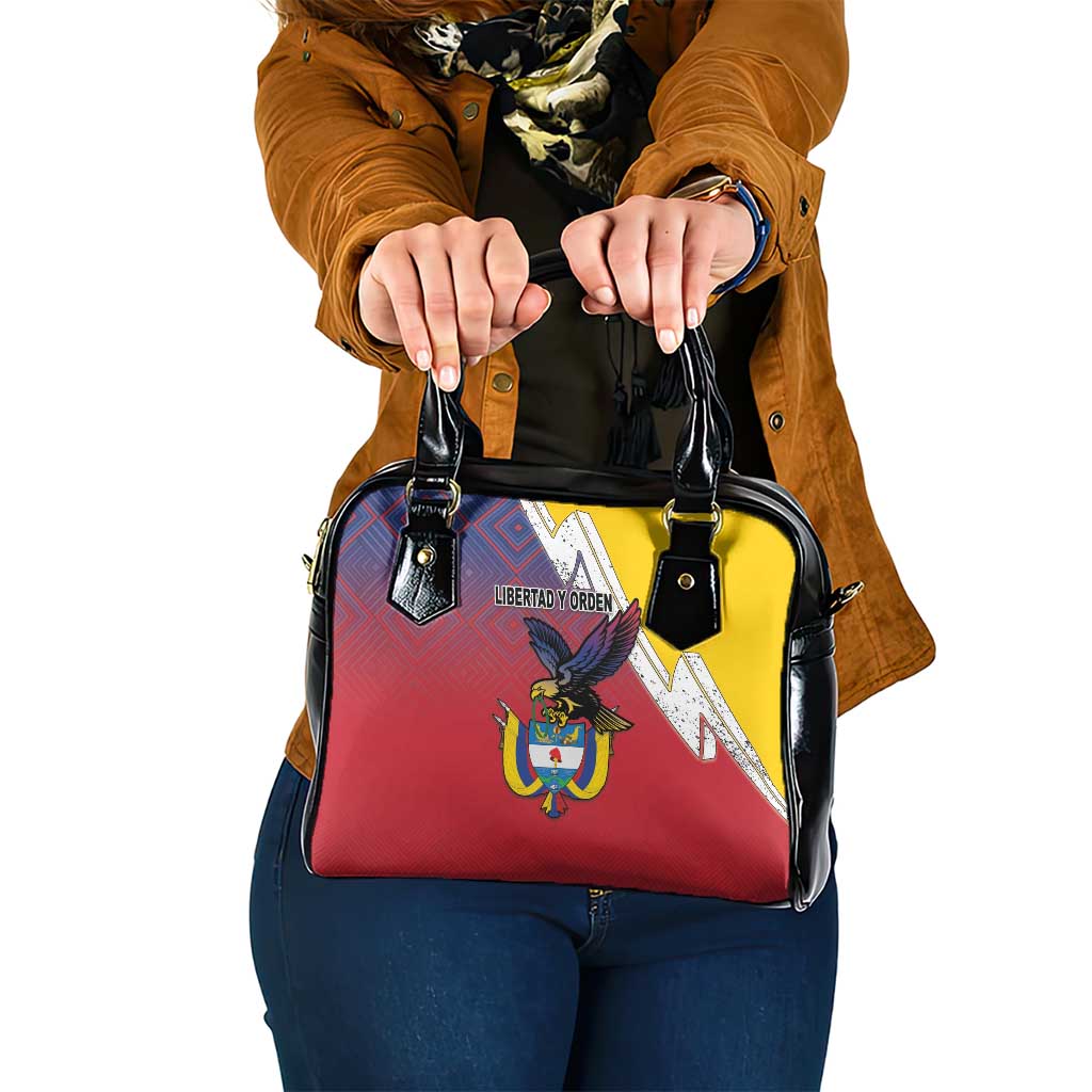 Colombia Coat Of Arms Shoulder Handbag With Flag Style And Fork Partern