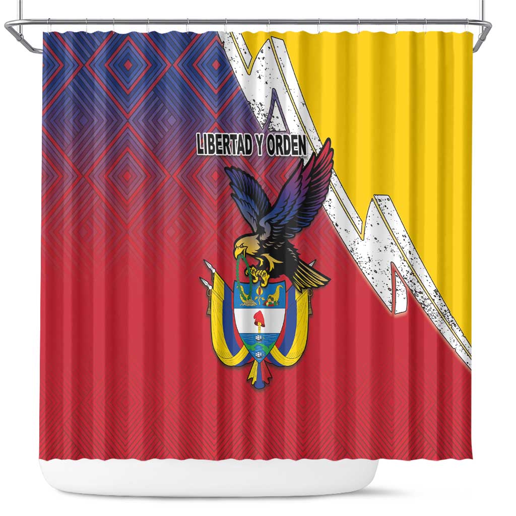 Colombia Coat Of Arms Shower Curtain With Flag Style And Fork Partern