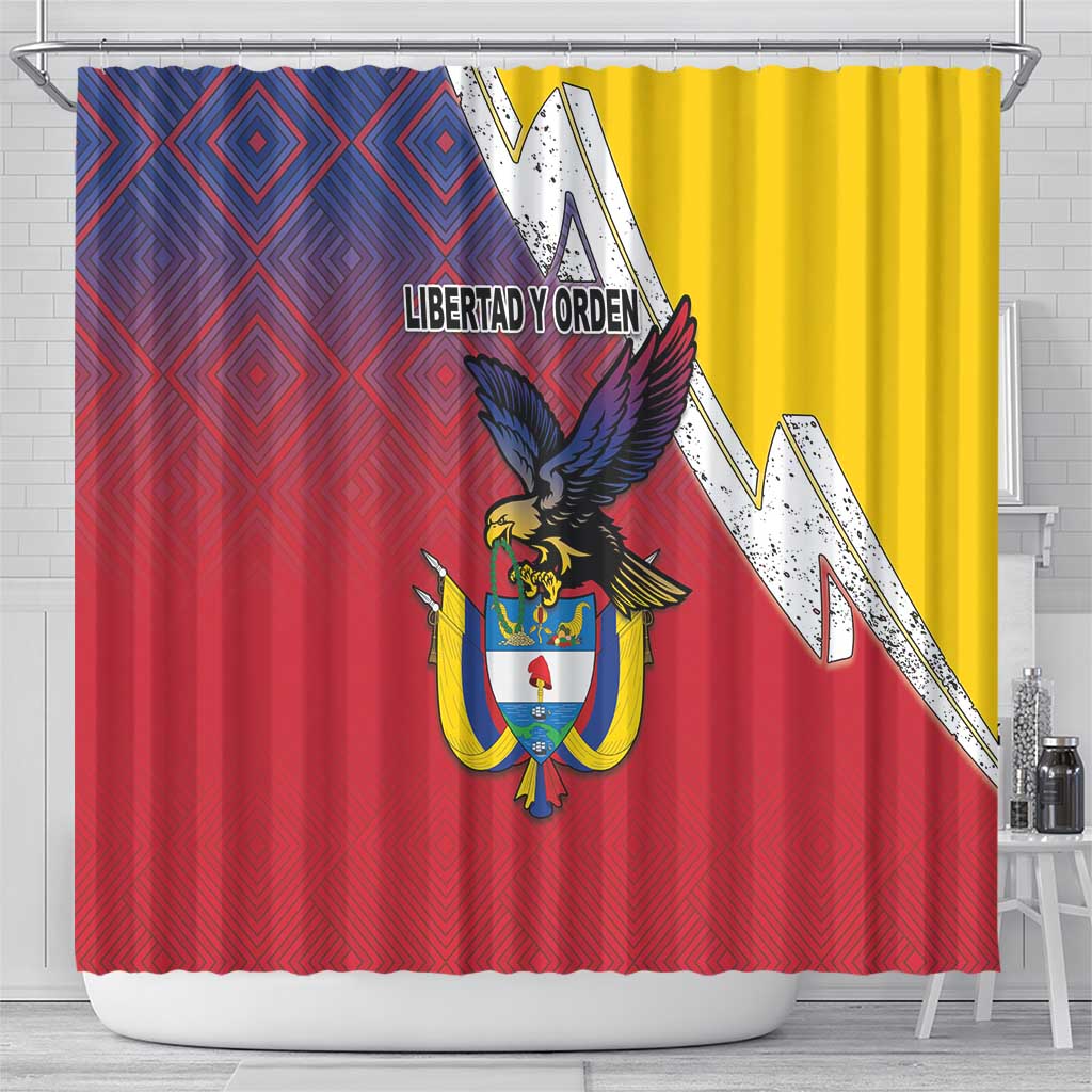 Colombia Coat Of Arms Shower Curtain With Flag Style And Fork Partern