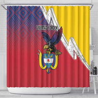 Colombia Coat Of Arms Shower Curtain With Flag Style And Fork Partern