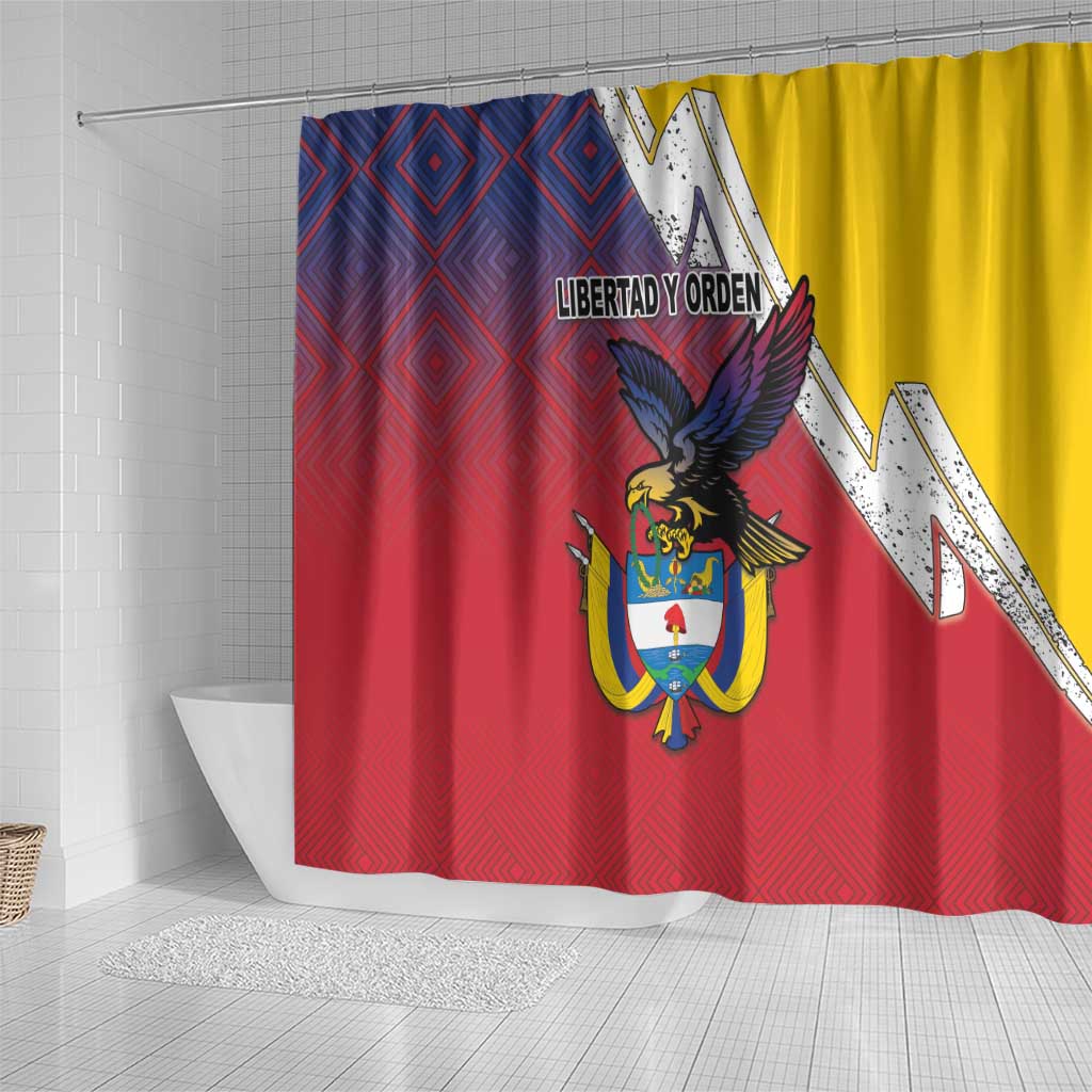 Colombia Coat Of Arms Shower Curtain With Flag Style And Fork Partern