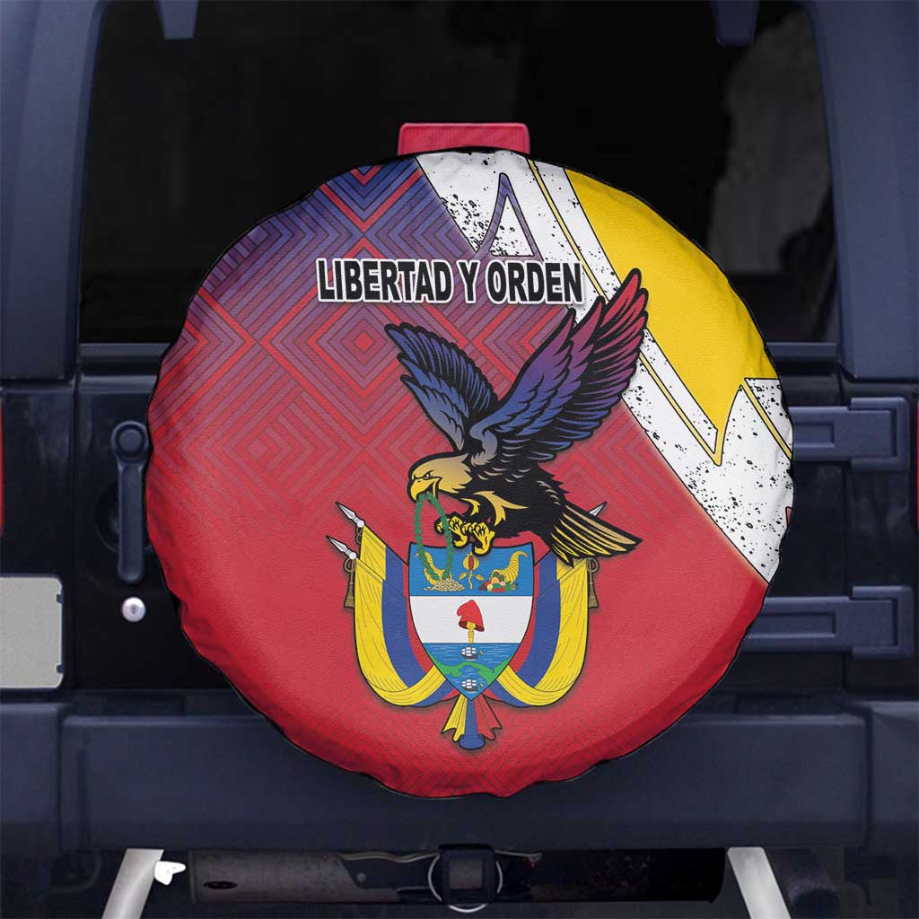 Colombia Coat Of Arms Spare Tire Cover With Flag Style And Folk Pattern - Wonder Print Shop
