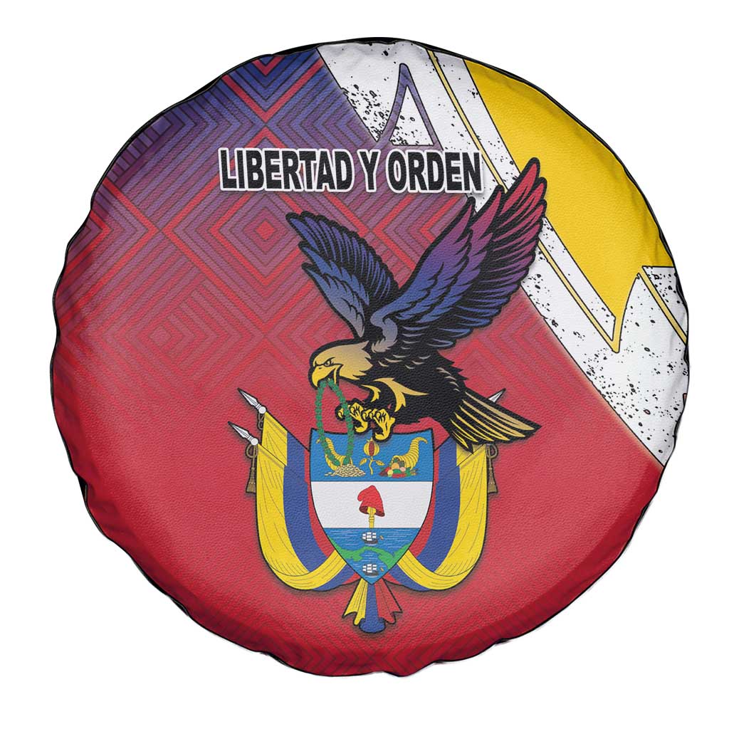 Colombia Coat Of Arms Spare Tire Cover With Flag Style And Folk Pattern - Wonder Print Shop