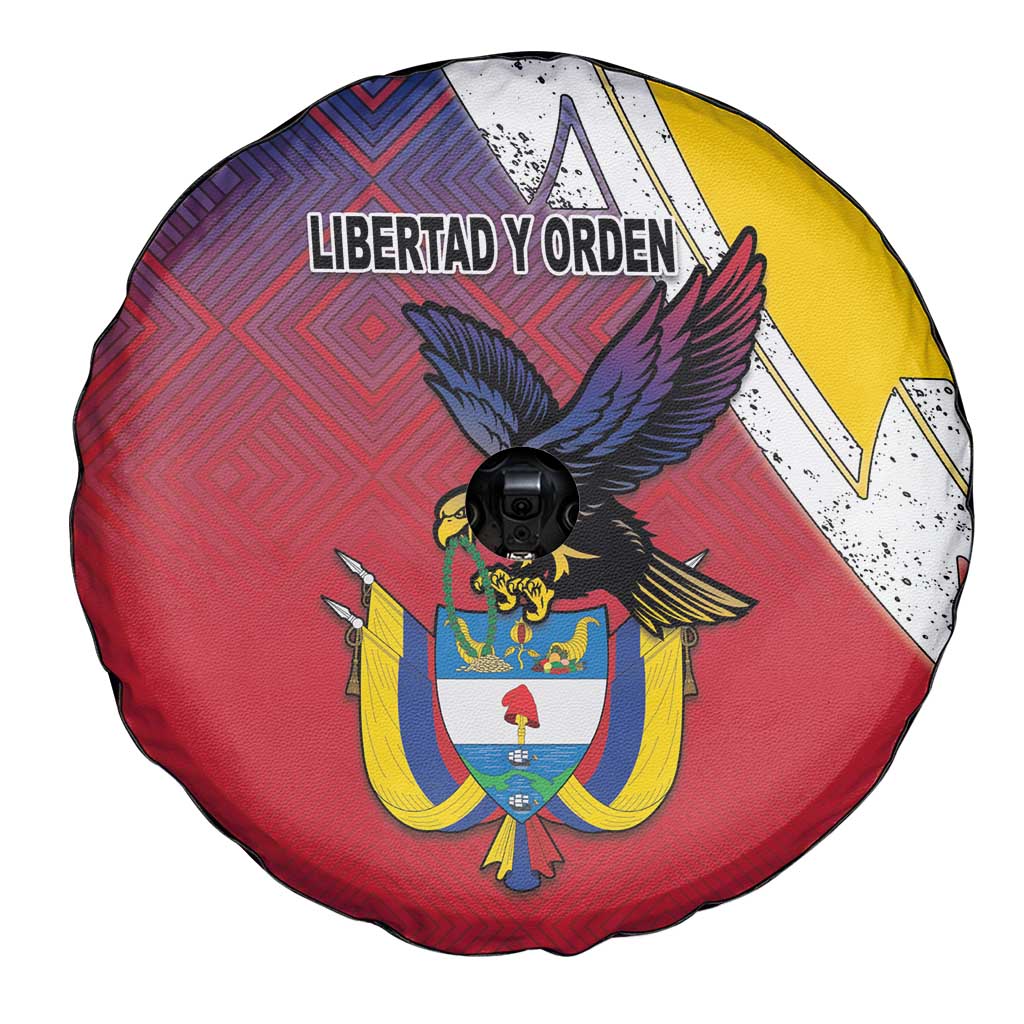 Colombia Coat Of Arms Spare Tire Cover With Flag Style And Folk Pattern - Wonder Print Shop