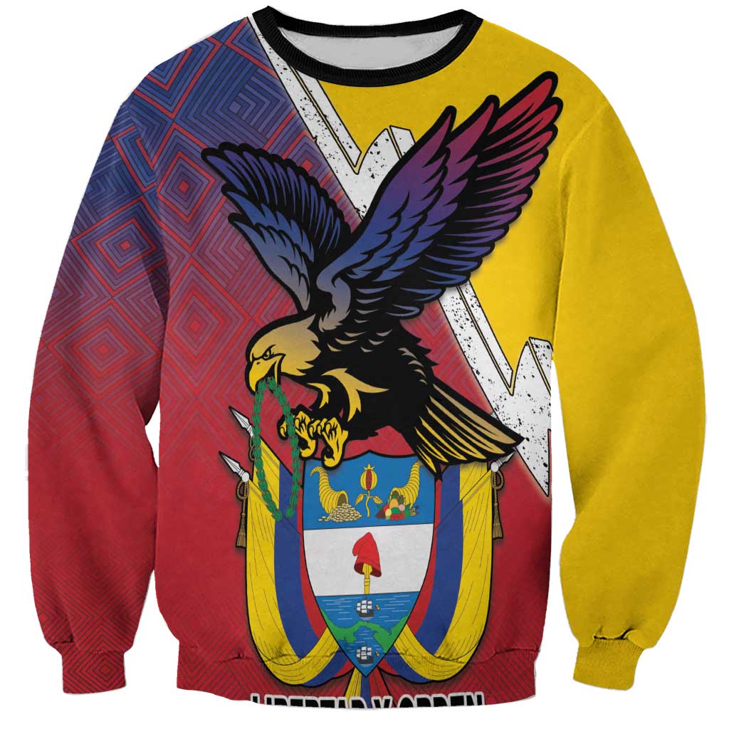 Colombia Coat Of Arms Sweatshirt With Flag Style And Folk Pattern - Wonder Print Shop