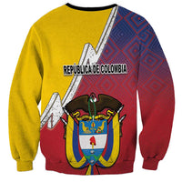 Colombia Coat Of Arms Sweatshirt With Flag Style And Folk Pattern - Wonder Print Shop