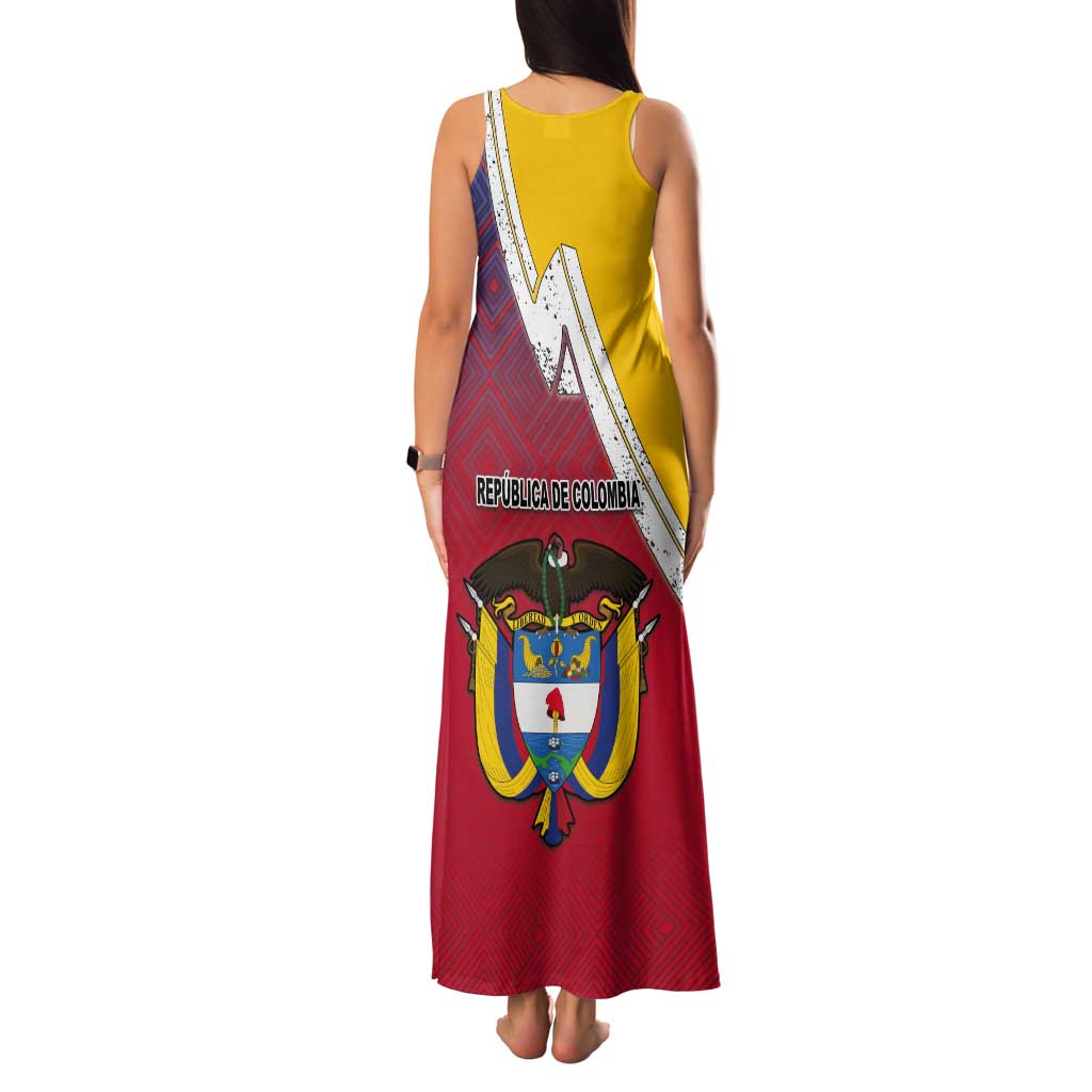 Colombia Coat Of Arms Tank Maxi Dress With Flag Style And Folk Pattern - Wonder Print Shop
