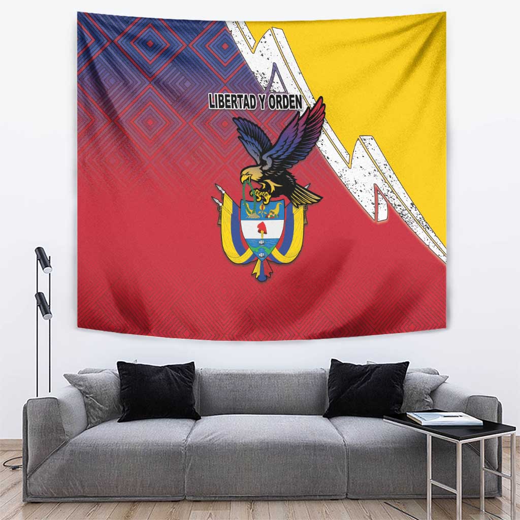 Colombia Coat Of Arms Tapestry With Flag Style And Folk Pattern - Wonder Print Shop
