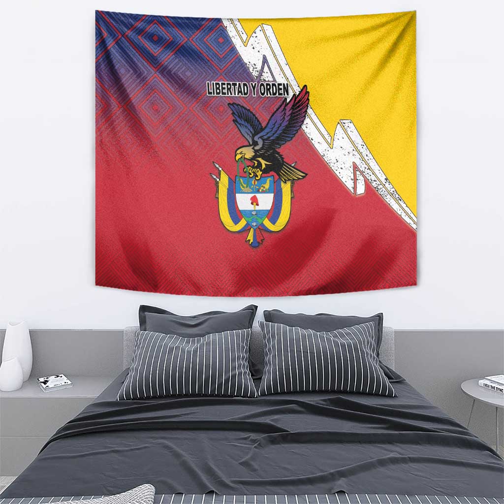 Colombia Coat Of Arms Tapestry With Flag Style And Folk Pattern - Wonder Print Shop