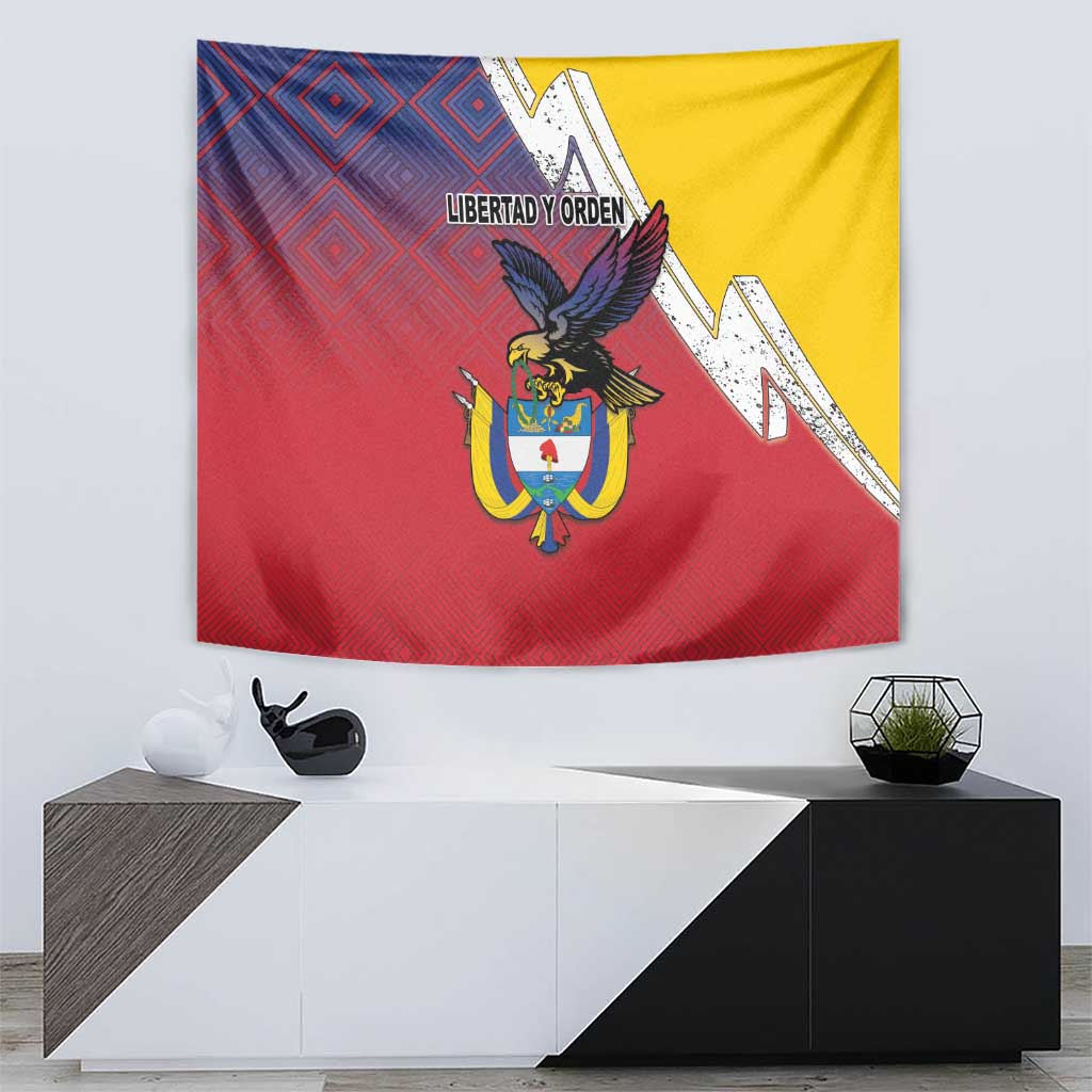 Colombia Coat Of Arms Tapestry With Flag Style And Folk Pattern - Wonder Print Shop