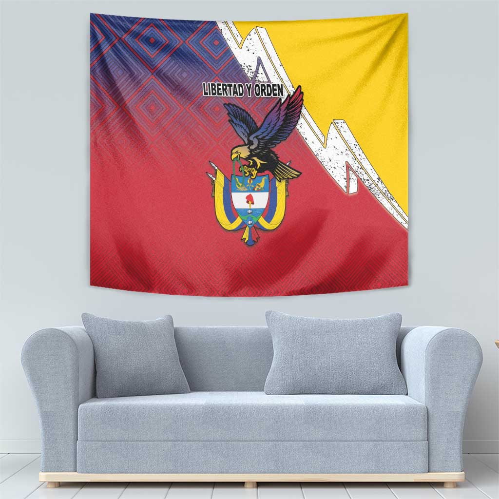Colombia Coat Of Arms Tapestry With Flag Style And Folk Pattern - Wonder Print Shop