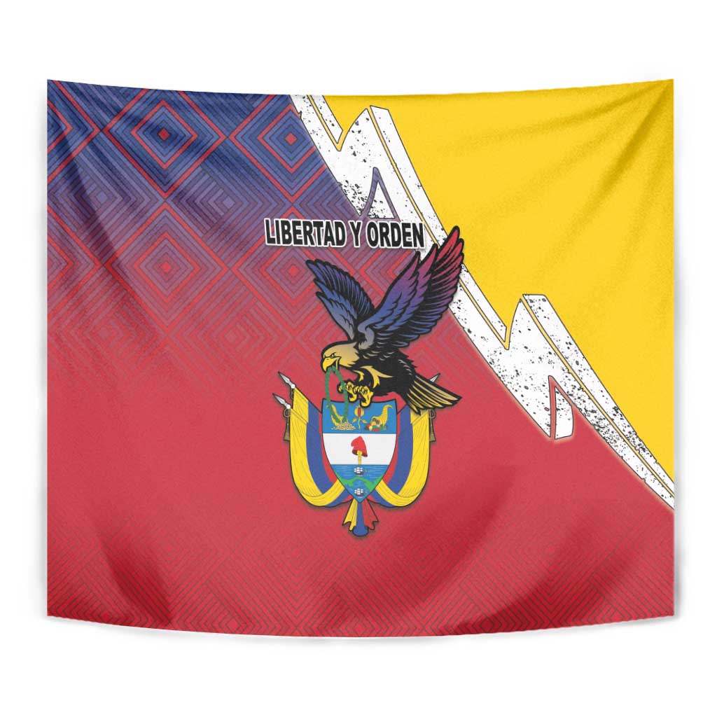 Colombia Coat Of Arms Tapestry With Flag Style And Folk Pattern - Wonder Print Shop