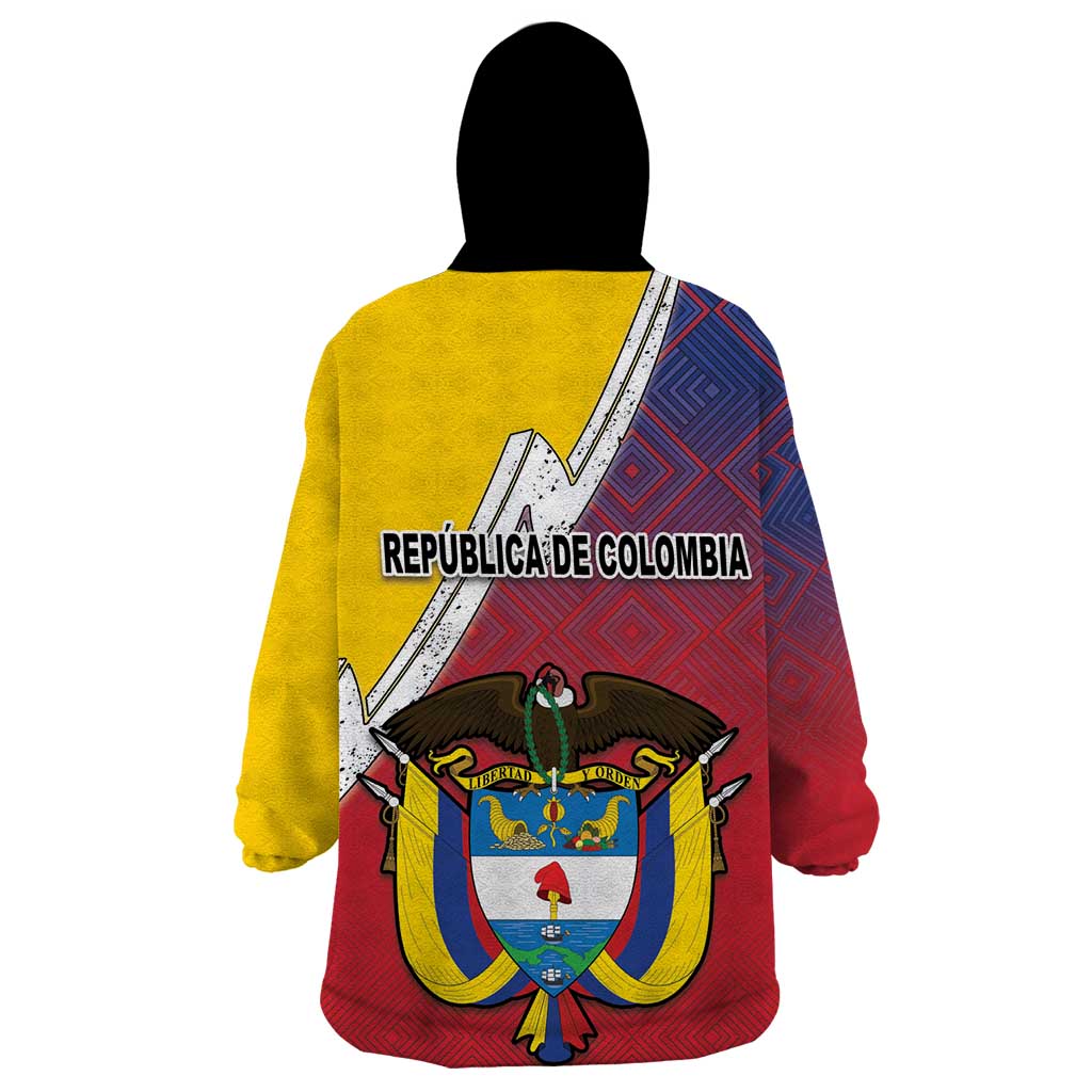 Colombia Coat Of Arms Wearable Blanket Hoodie With Flag Style And Folk Pattern - Wonder Print Shop
