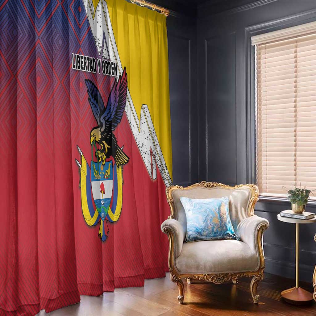 Colombia Coat Of Arms Window Curtain With Flag Style And Folk Pattern - Wonder Print Shop