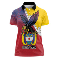 Colombia Coat Of Arms Women Polo Shirt With Flag Style And Folk Pattern - Wonder Print Shop