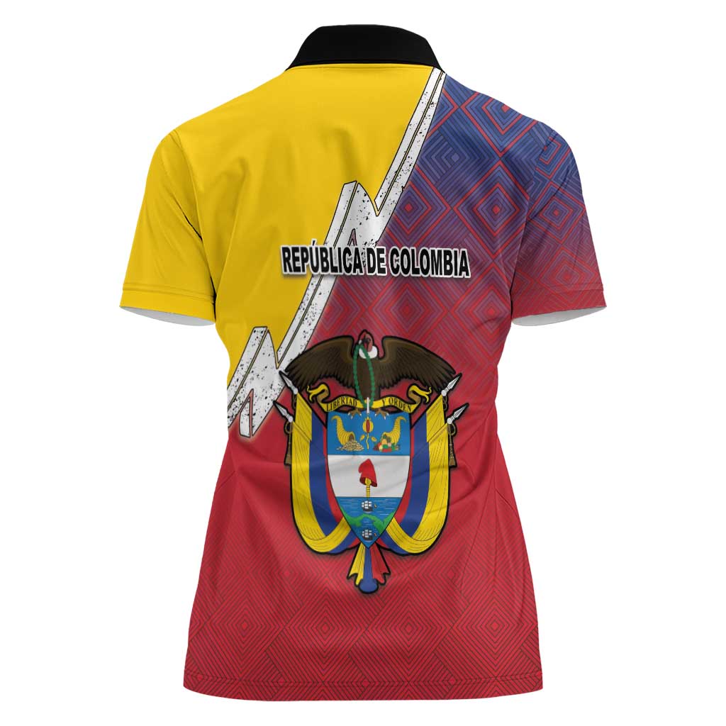 Colombia Coat Of Arms Women Polo Shirt With Flag Style And Folk Pattern - Wonder Print Shop