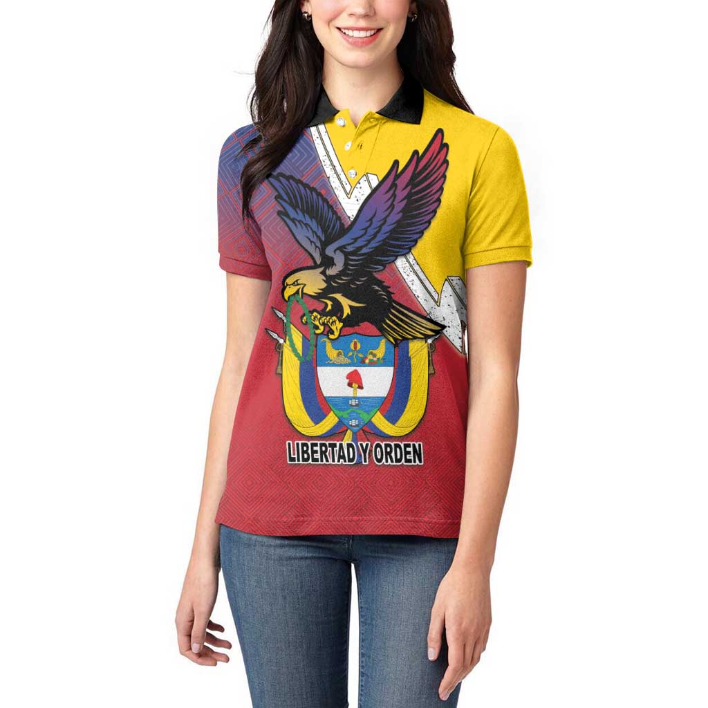 Colombia Coat Of Arms Women Polo Shirt With Flag Style And Folk Pattern - Wonder Print Shop