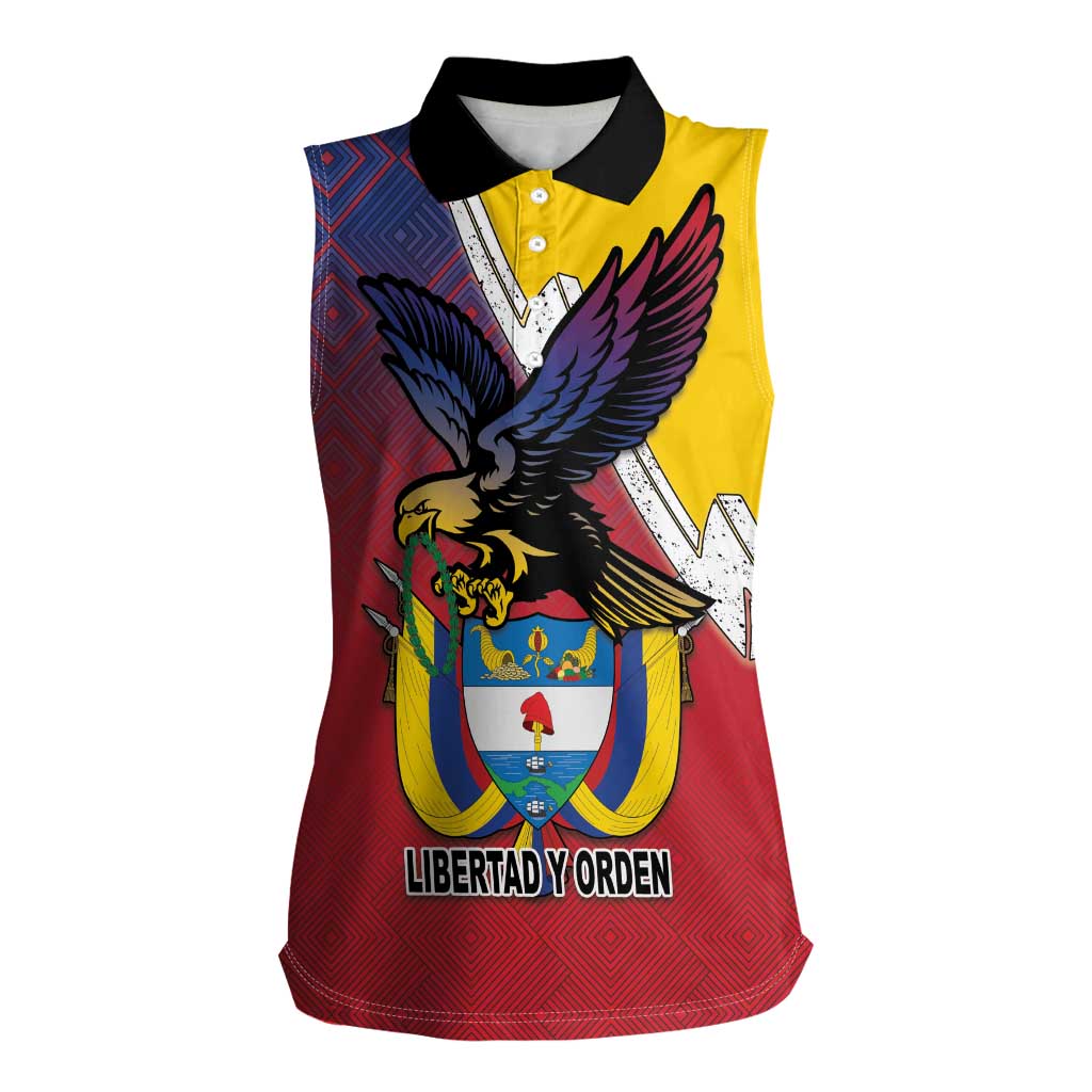 Colombia Coat Of Arms Women Sleeveless Polo Shirt With Flag Style And Folk Pattern - Wonder Print Shop
