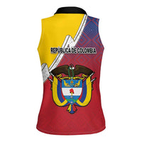 Colombia Coat Of Arms Women Sleeveless Polo Shirt With Flag Style And Folk Pattern - Wonder Print Shop